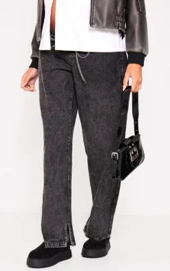 Maternity Washed Black Under Bump Drawstring Straight Leg Jeans