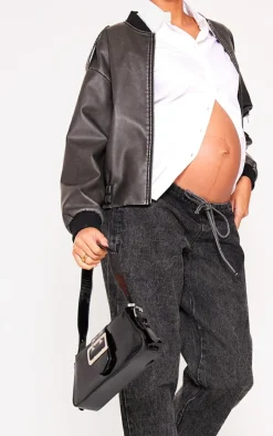 Maternity Washed Black Under Bump Drawstring Straight Leg Jeans