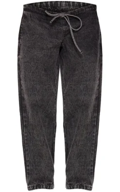 Maternity Washed Black Under Bump Drawstring Straight Leg Jeans