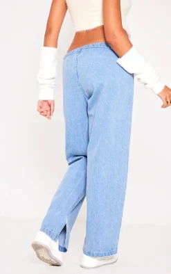 Maternity Washed Blue Under Bump Drawstring Straight Leg Jeans