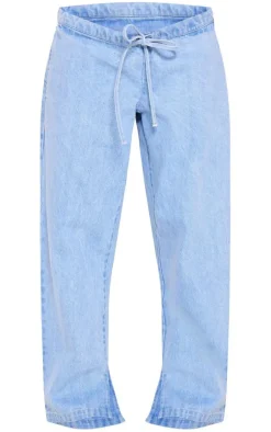 Maternity Washed Blue Under Bump Drawstring Straight Leg Jeans