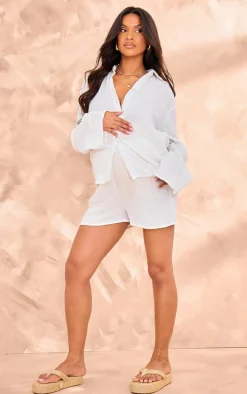 Maternity White Cheesecloth Mid Rise Shorts