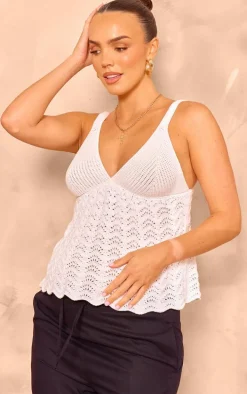 Maternity White Knit Cami Strap Long Top