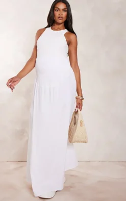 Maternity White Linen Look Maxi Skirt