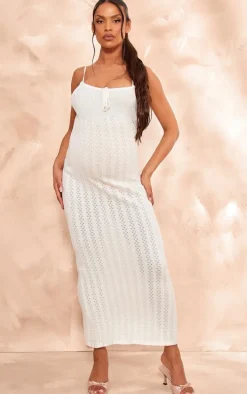 Maternity White Pattern Knit Maxi Dress