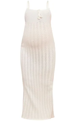Maternity White Pattern Knit Maxi Dress