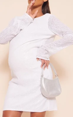Maternity White Sequin Detail Open Back Mini Dress