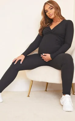 Maternity Black Brushed Rib Leggings