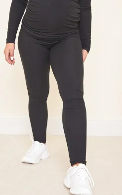 Maternity Black Brushed Rib Leggings