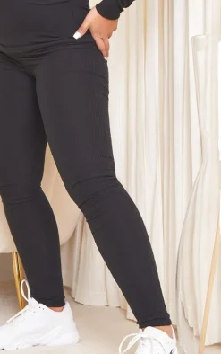 Maternity Black Brushed Rib Leggings