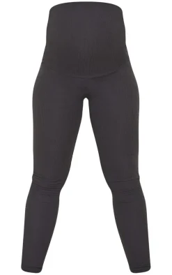 Maternity Black Brushed Rib Leggings