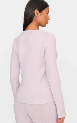 Mauve Basic Knit Button Up Cardigan