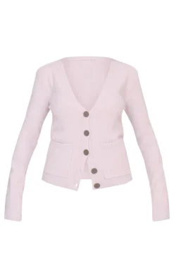 Mauve Basic Knit Button Up Cardigan