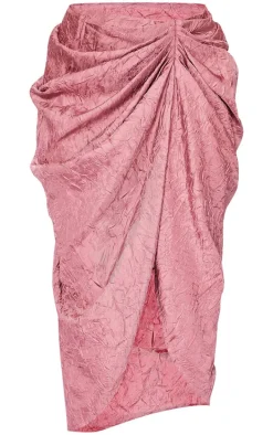 Mauve Crinkle Satin Ruched Midaxi Skirt