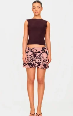 Mauve Devore Frilly Ruched Front Mini Skirt