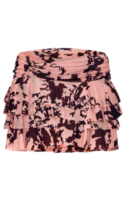Mauve Devore Frilly Ruched Front Mini Skirt