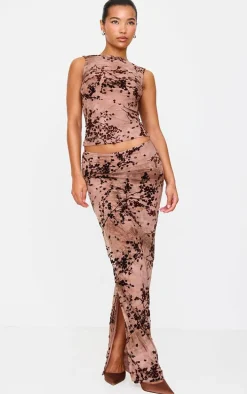 Mauve Floral Print Devore Mesh Backless Top