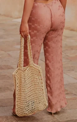 Mauve Plisse Ring Detail Wrap Around Pants