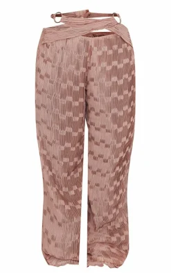 Mauve Plisse Ring Detail Wrap Around Pants