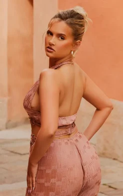 Mauve Plisse Ring Detail Wrap Around Crop Top