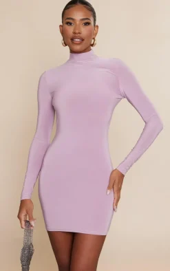 Mauve Slinky Cut Out Cross Back Long Sleeve Bodycon Dress