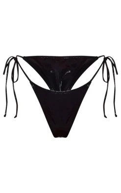 Metallic Black Tie Side Bikini Bottoms