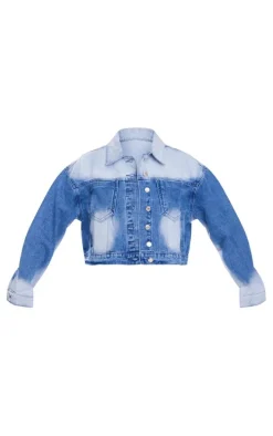 Mid Blue Wash Bleach Detail Crop Jacket