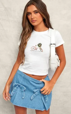 Mid Blue Wash Bow Detail Denim Mini Skirt