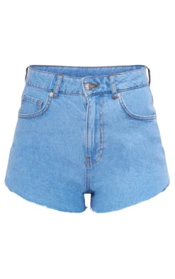 Mid Blue Wash High Side Denim Mom Shorts