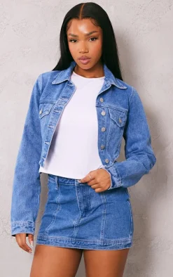 Mid Blue Wash Low Rise Denim Mini Skirt