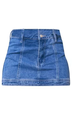 Mid Blue Wash Low Rise Denim Mini Skirt