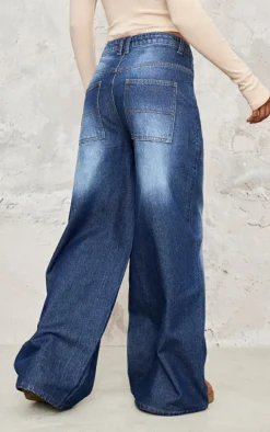 Mid Blue Wash Mid Rise Wide Leg Jeans