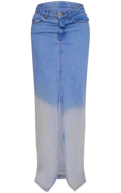 Mid Blue Wash Ombre Denim Maxi Skirt