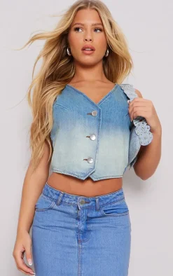 Mid Blue Wash Ombre Denim Vest