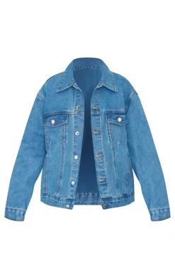 Mid Blue Wash Oversized Boyfriend Denim Jacket
