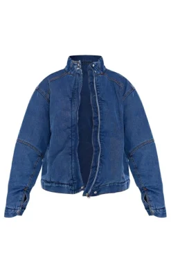 Mid Blue Wash Oversized Padded Denim Bomber Jacket