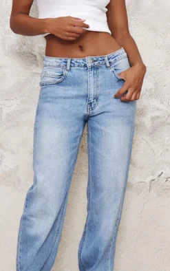 Mid Blue Wash Turn Up Hem Jeans