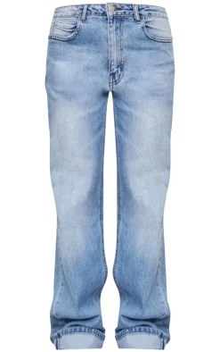 Mid Blue Wash Turn Up Hem Jeans