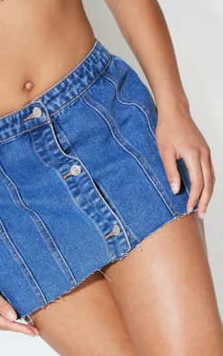 Mid Blue Wash Wrap Over Denim Micro Mini Skirt