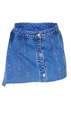 Mid Blue Wash Wrap Over Denim Micro Mini Skirt