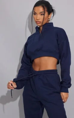 Midnight Blue Half Zip Crop Sweatshirt
