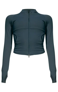 Midnight Blue Sculpt Pocket Front Double Zip Up Jacket