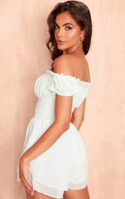 Mint Green Mesh Bardot Floaty Romper