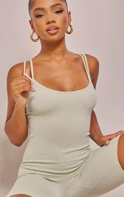 Mint Structured Snatched Rib Double Strap Unitard