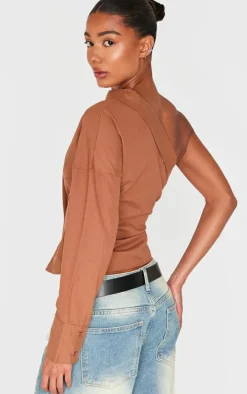 Mocha Asymmetric Cinched Blouse