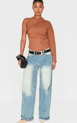 Mocha Asymmetric Cinched Blouse