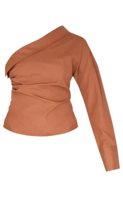 Mocha Asymmetric Cinched Blouse