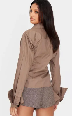 Mocha Asymmetric Cinched Shirt