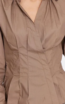 Mocha Asymmetric Cinched Shirt