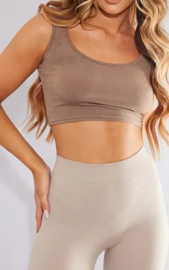 Mocha Basic Scoop Neck Crop Top